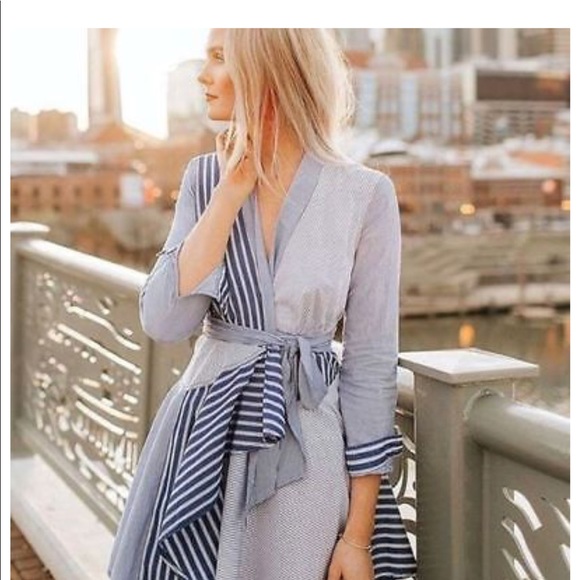 MAEVE NEWPORT STRIPED BLUE WHITE WRAP DRESS SIZE 14